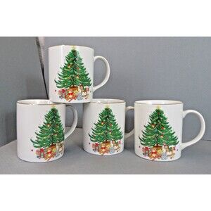 4 The Marketplace Christmas Cups  Made in Japan Christmas Tree #J-9781 Unmarked